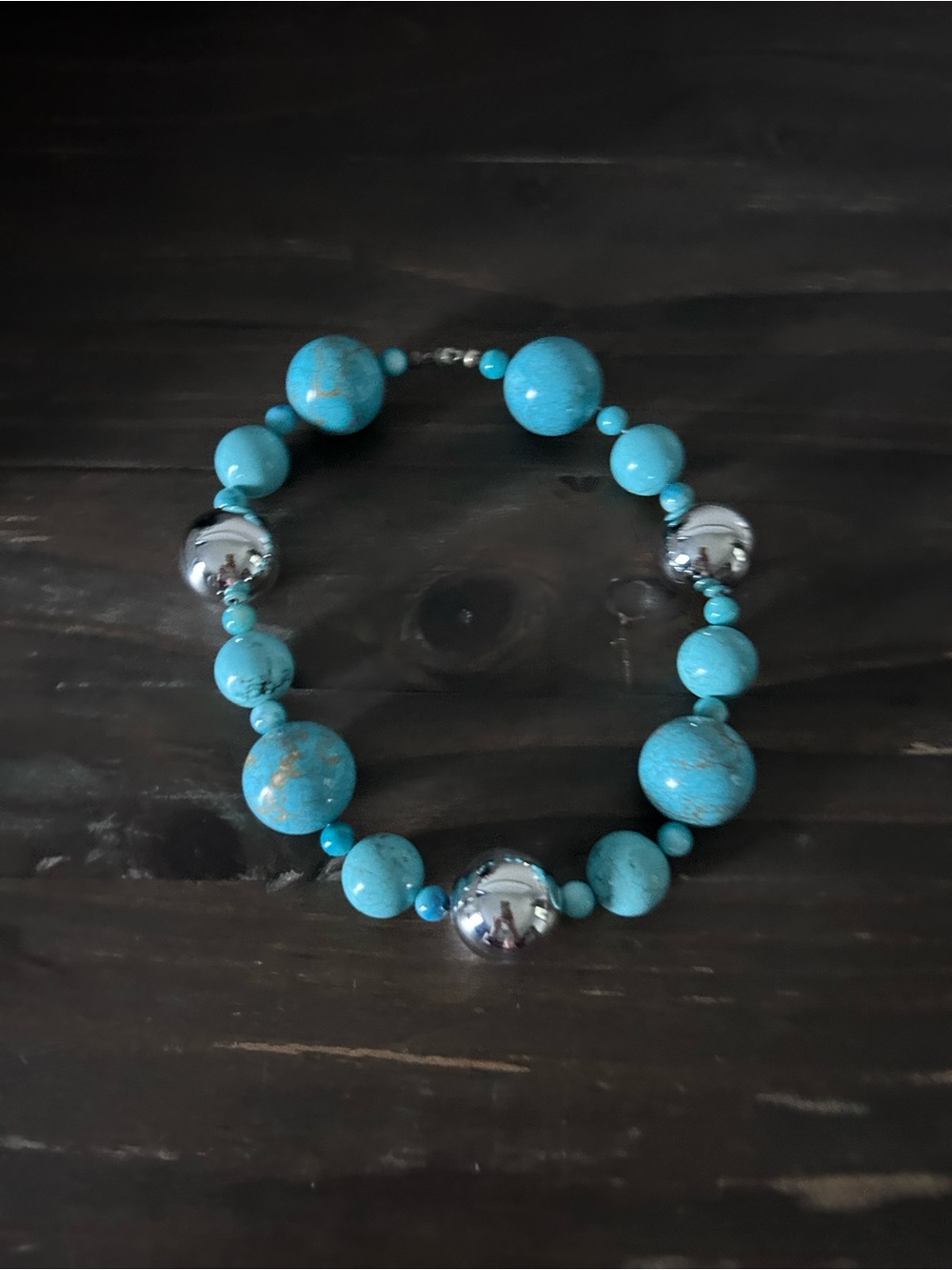 Turquoise Beaded Statement Necklace with Silver Accent Beads